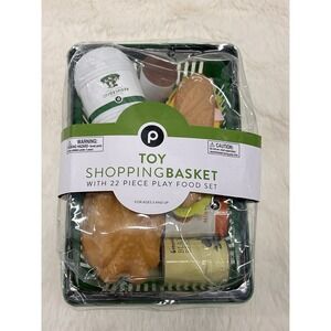 ~NEW~ Publix Toy Shopping Basket 22 Piece Play Food Set ~ Eggs - Meat - Fruits +